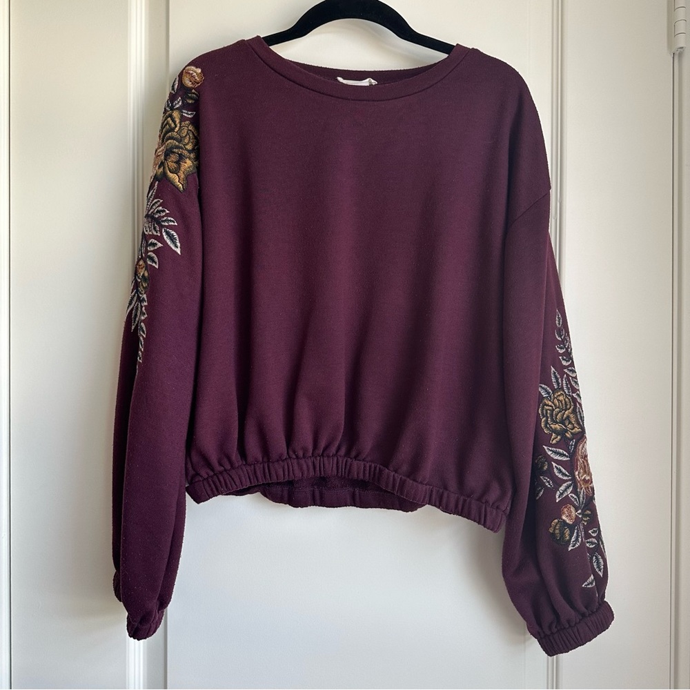 Maroon Embroidered Floral Sweater
